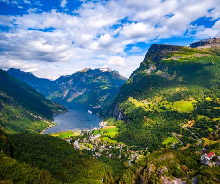 Aerial view of Norway's Geirangerfjord