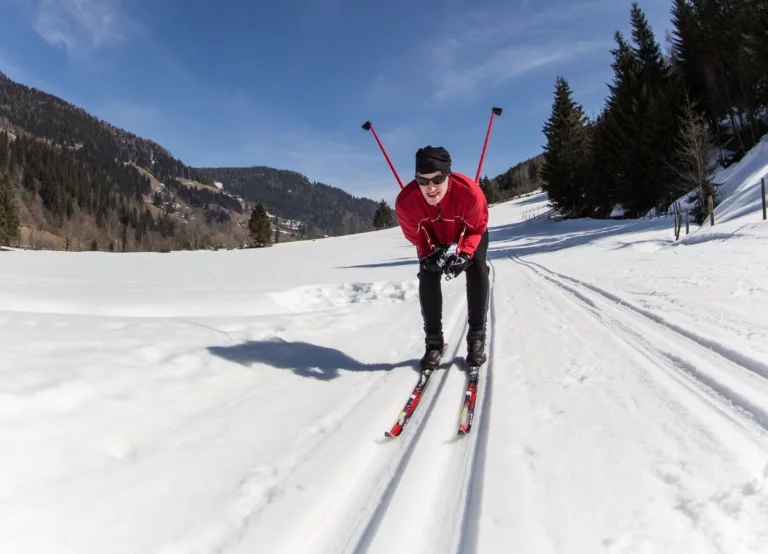 A close-up of a cross-country skier in Norway