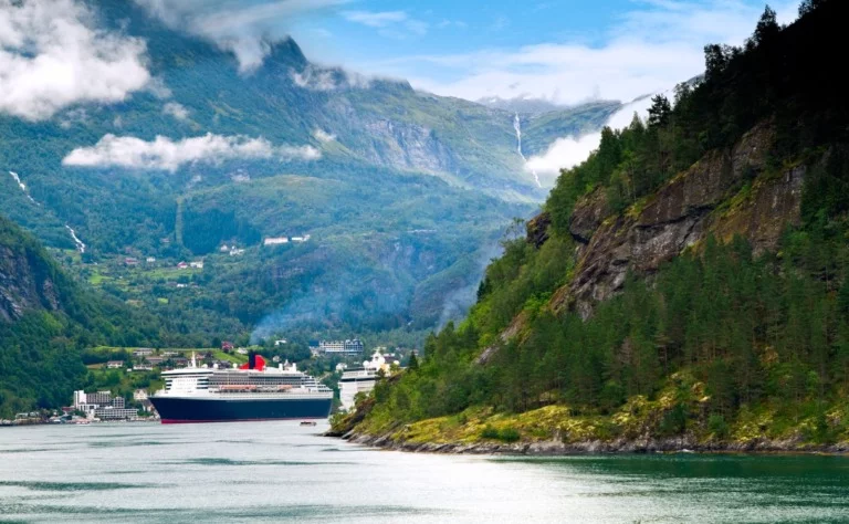 A cruise ship in Norway's Geirangerfjord.
