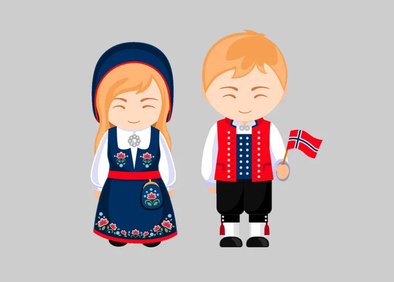 Two young Norwegian children in national dress.