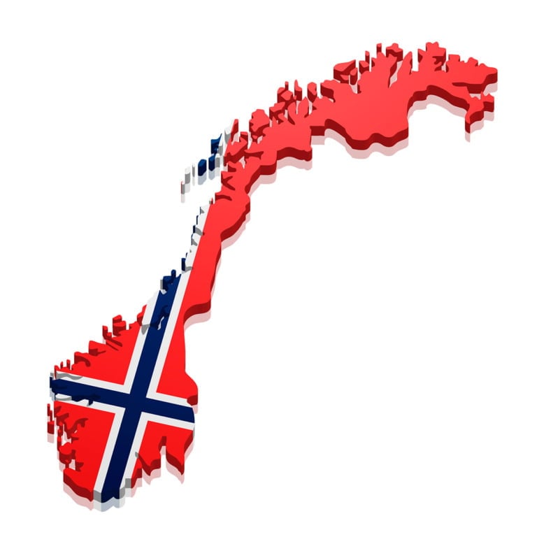 Zastava Norveške na karti.