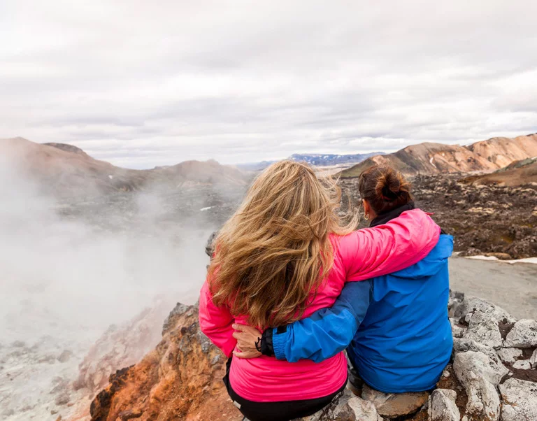 Icelandic speakers by a volcano.