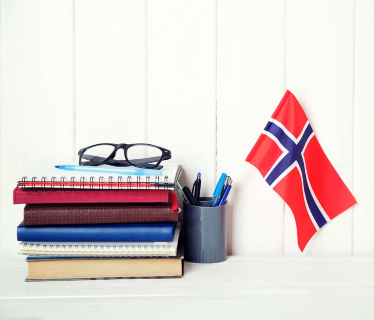 Norwegian language reading exam and books.
