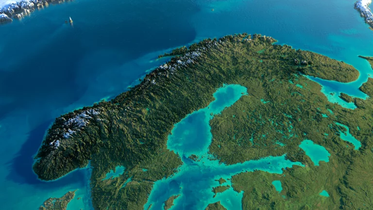 Terrain map illustration of the country of Norway