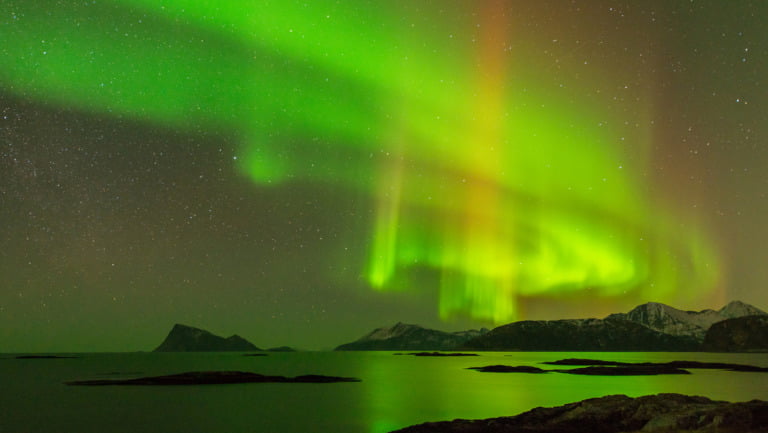 Green northern lights in Northern Norway