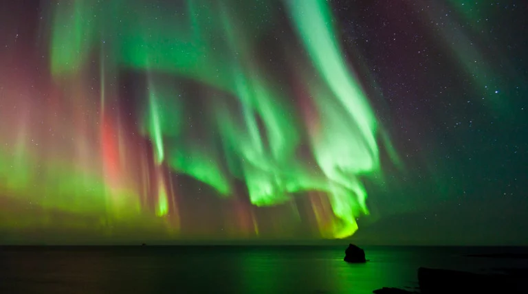 An intense display of the northern lights in Norway