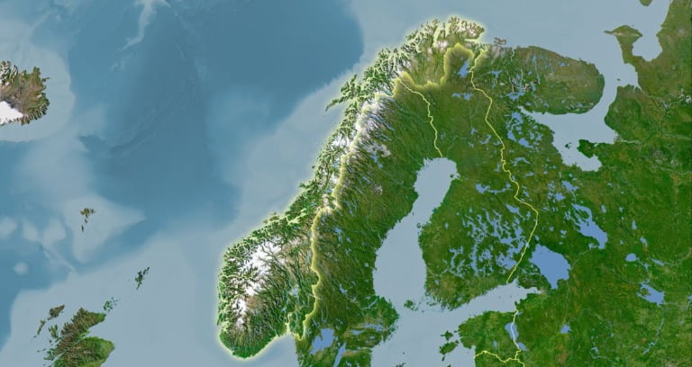 Illustrated satellite map of Norway