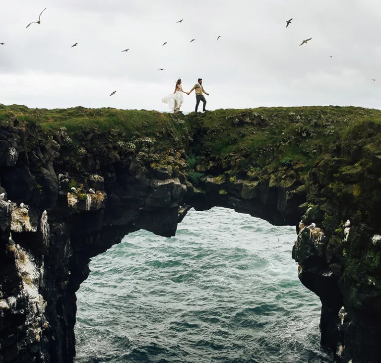 Couple celebrating a Norse wedding