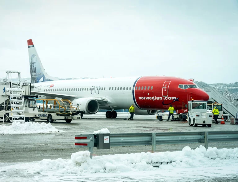 Norwegian Air airliner in the winter