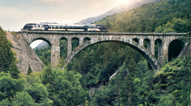 A famous bridge on the Rauma Railway in Norway.