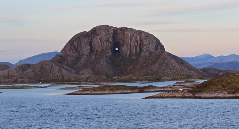 Torhatten mountain in Northern Norway