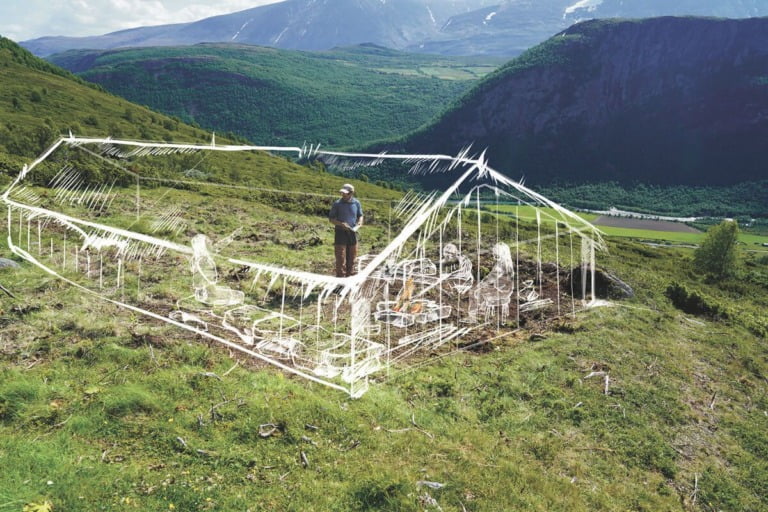 A tentative reconstruction of one of the dated house sites. Illustration by Espen Finstad/Hege Vatnaland.