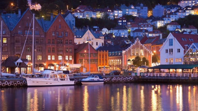 Bergen harbour in the evening