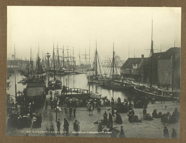 The busy Bergen harbour. Taken sometime in the late 19th century.