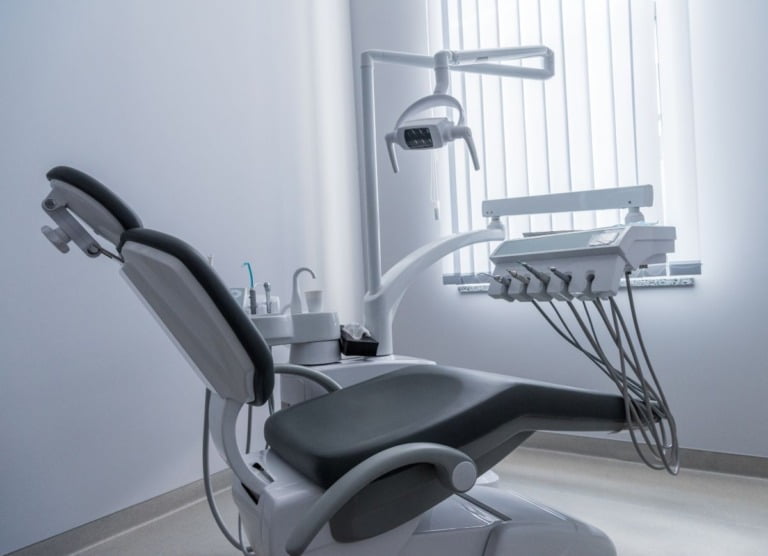 Dentist chair in bright Norwegian dental office