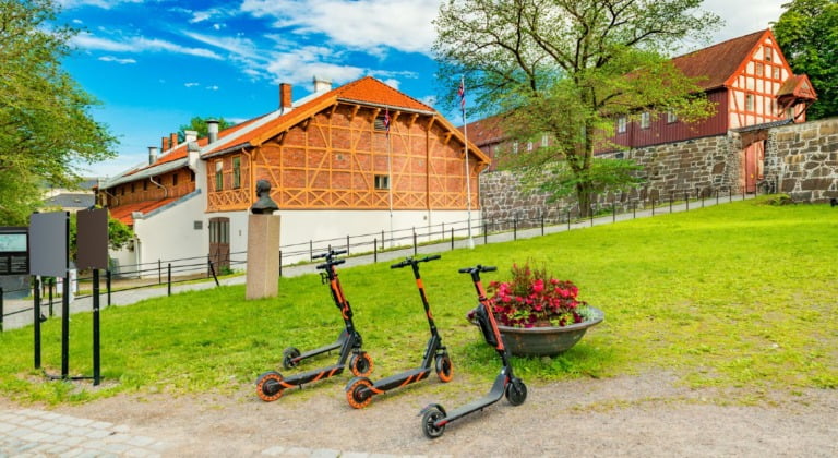 Electric scooters in old Oslo, Norway