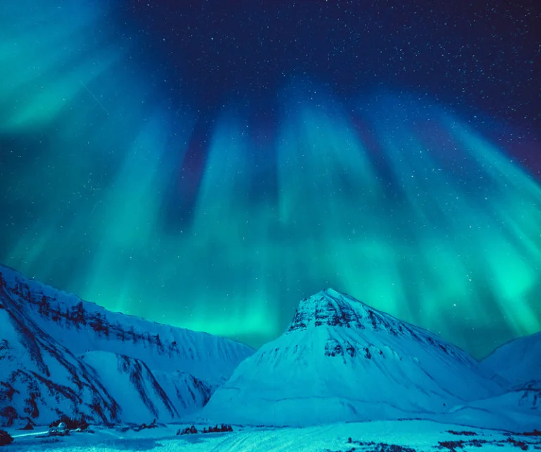 Northern lights above the Arctic archipelago Svalbard