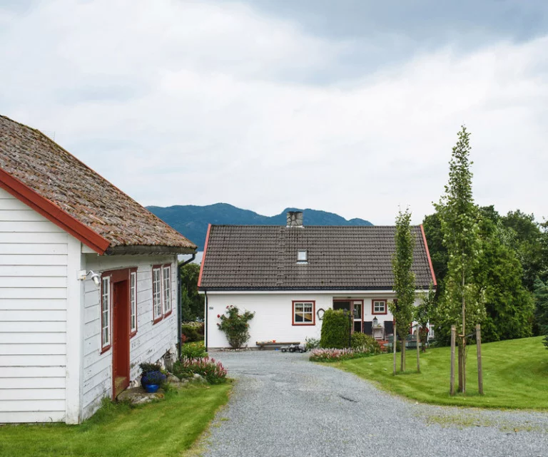 Norwegian village with white houses