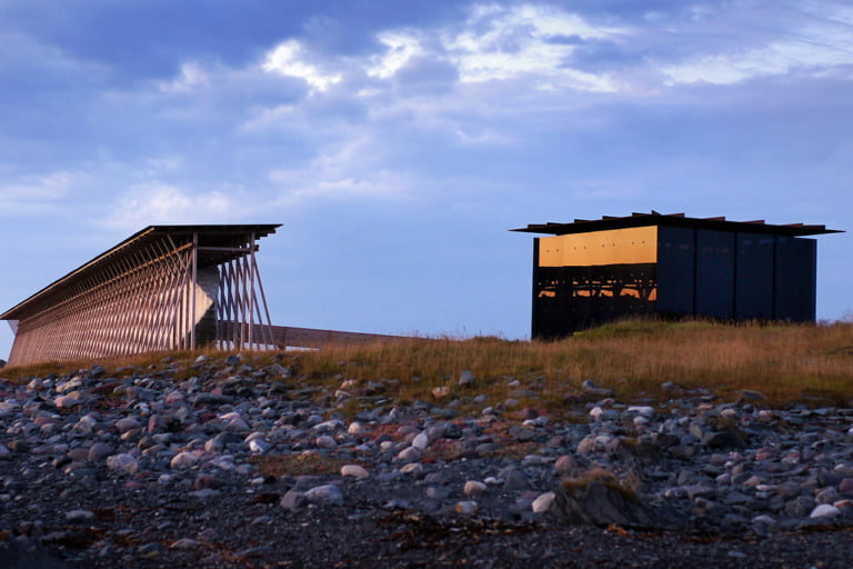 The two parts of the Steilneset memorial in Northern Norway