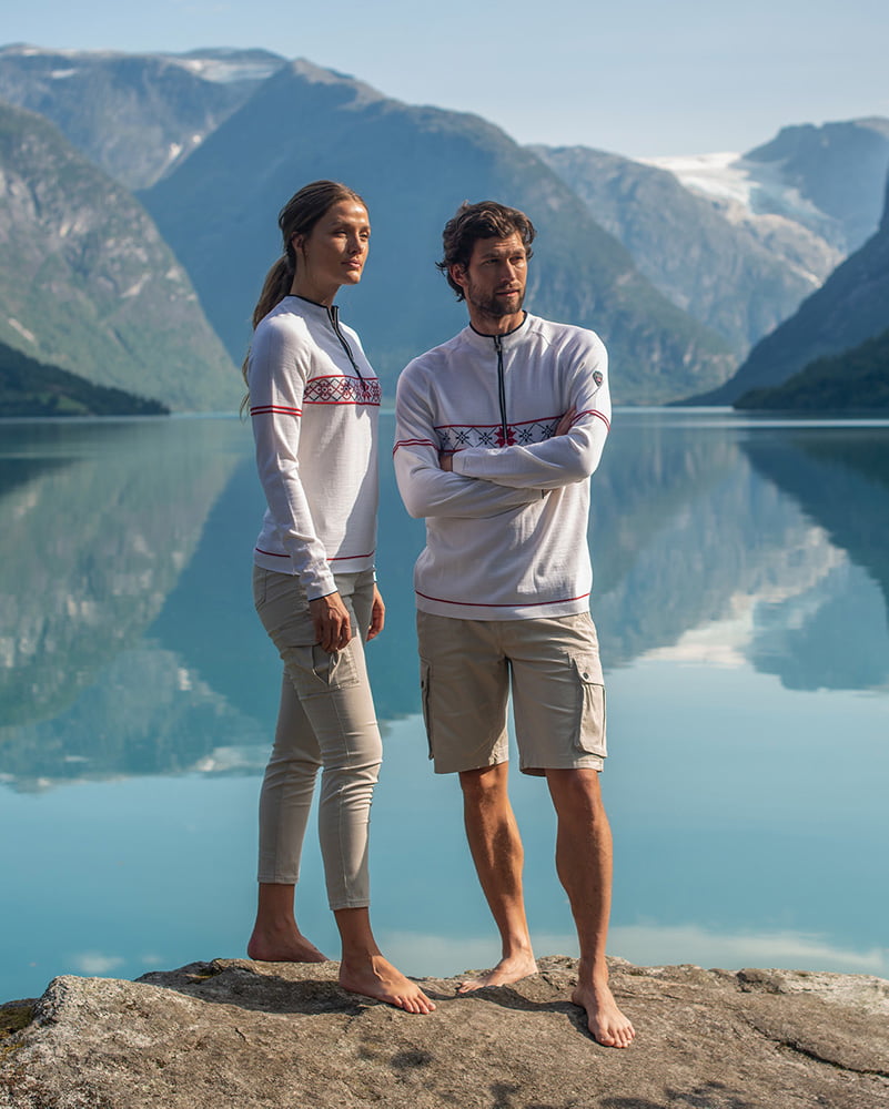 Dale of Norway white Olympic sweaters.