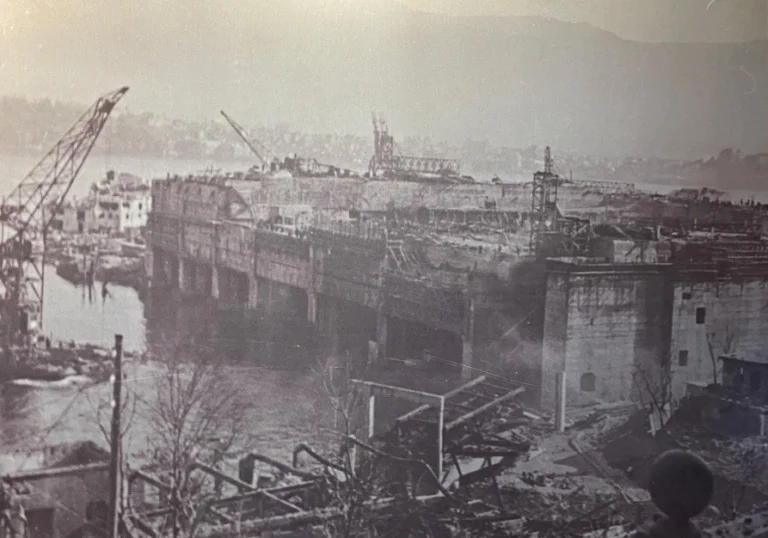 U-boat bunker after the attack in October 1944.