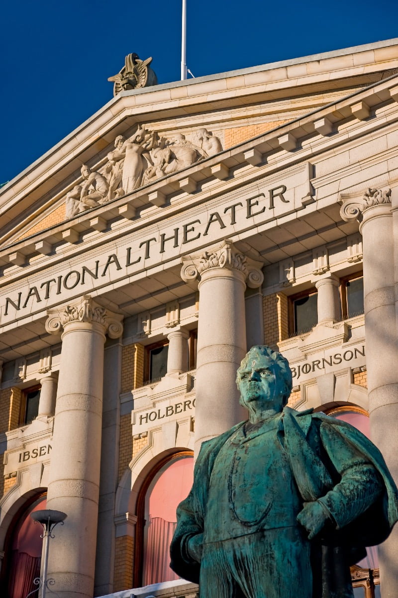 Close-up image of Oslo’s National Theatre exterior.