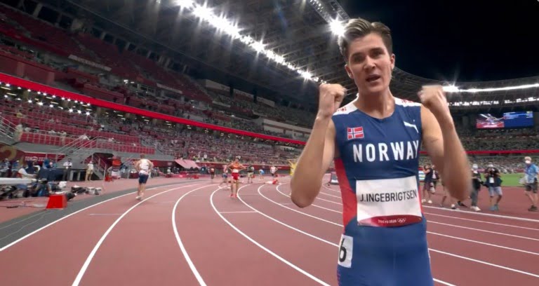 Jakob Ingebrigtsen winning a Gold medal