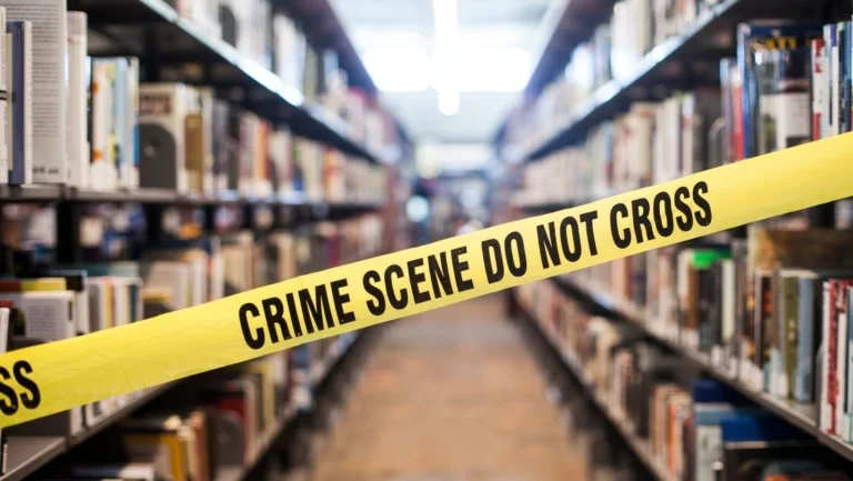 Crime books with crime scene tape