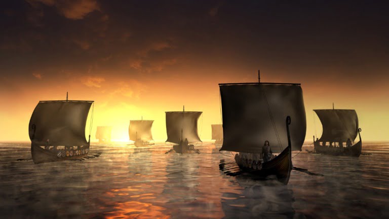 Illustration of Viking ships arriving in Spain