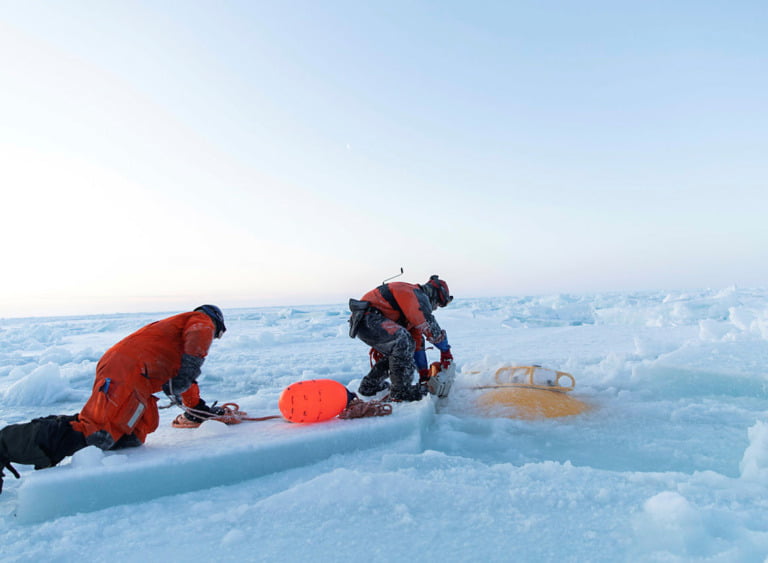 Coast guard vessel "Svalbard" in the Beaufort Sea north for Alaska, to assist taking up important research moorings.