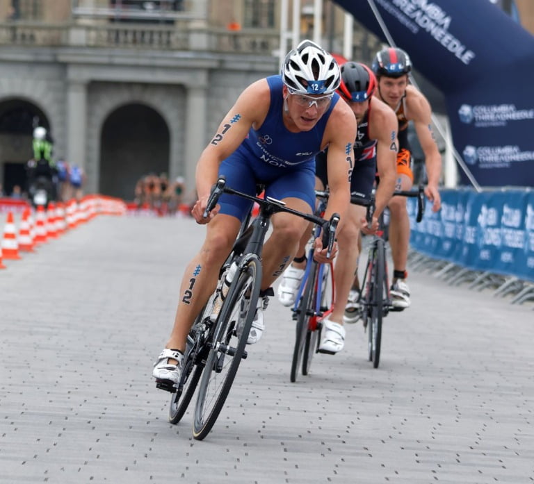 Kristian Blummenfelt and competitors in the Men's ITU World Triathlon series event in 2016 in Stockholm, Sweden.