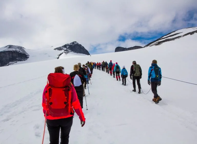 Glacier crossing on the Galdhøpiggen mountain hike.