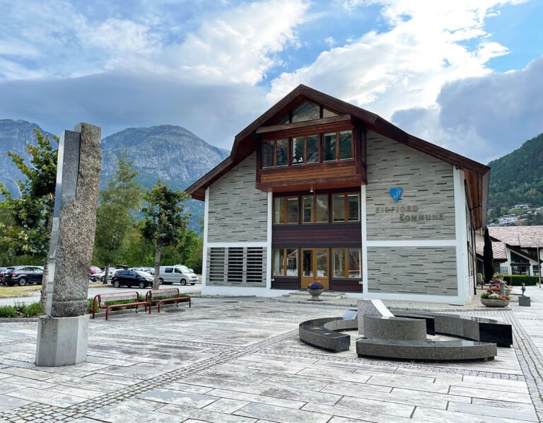 Eidfjord municipality offices in Fjord Norway.