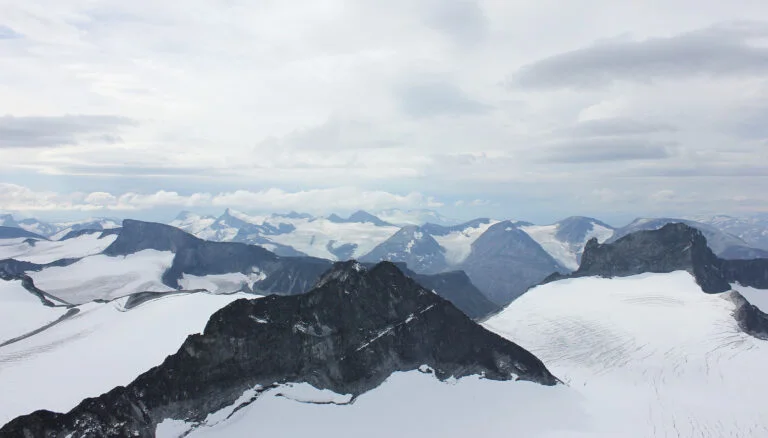 Galdhøpiggen mountain peaks in Jotunheimen National Park, Norway