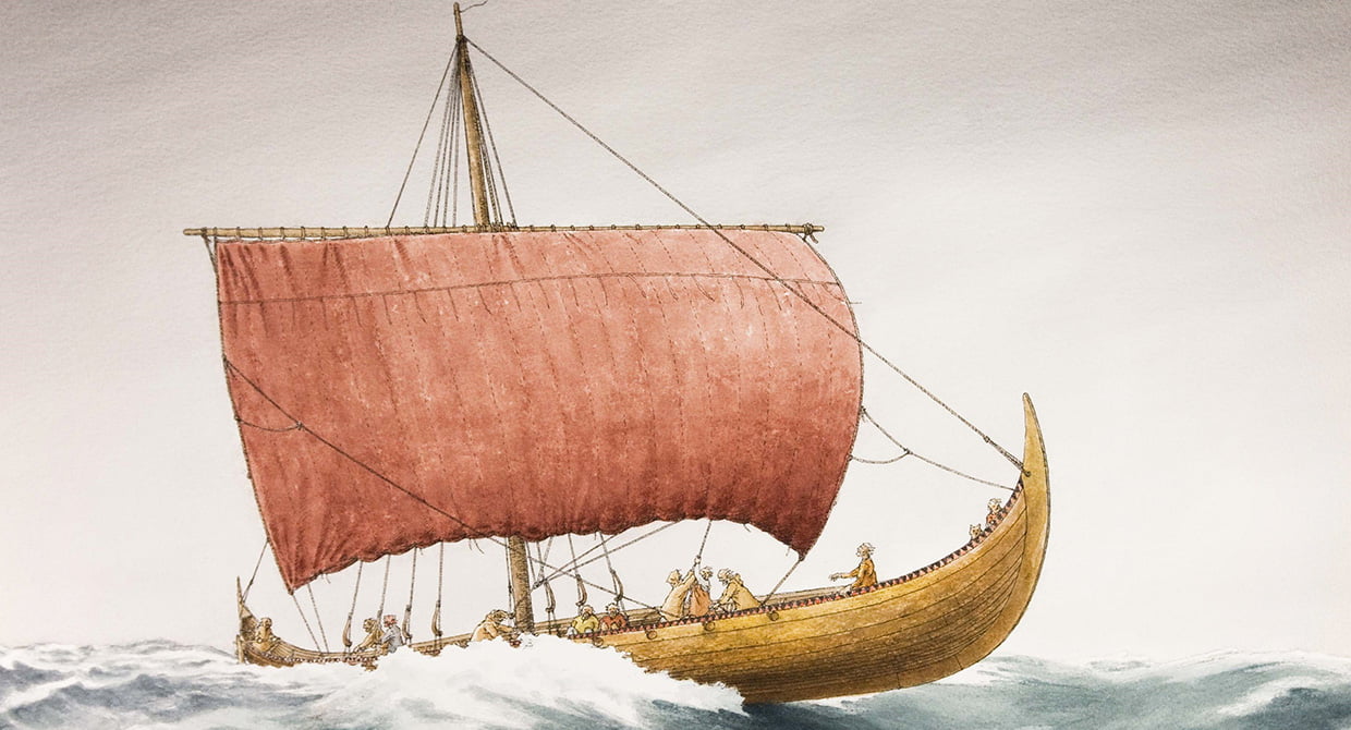 Illustration of Tune Viking ship at sea