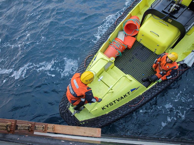 CGV Sortland inspects a fish vessel in the North Sea.