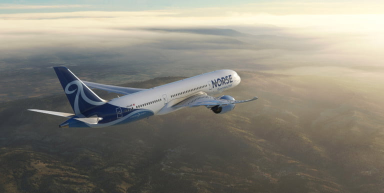 Norse Atlantic's new livery on a Boeing 787-9 Dreamliner