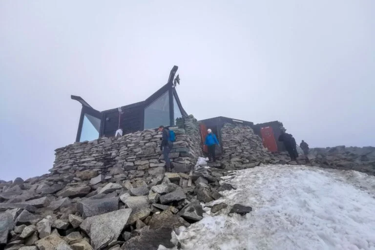 The summit building of Galdhøpiggen mountain in Norway.