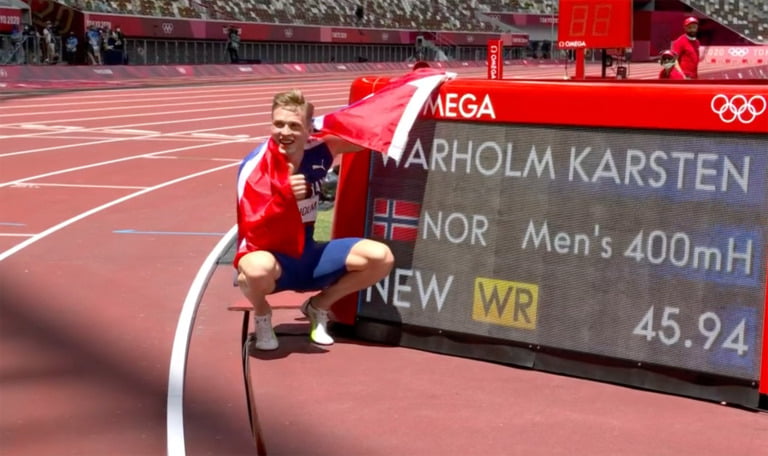 Karsten Warholm after winning Olympic Gold.