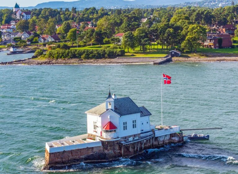 Aerial photo of the Dyna lighthouse in Norway's Oslofjord