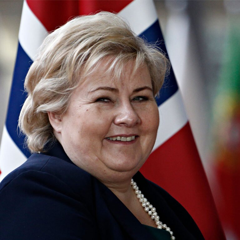 Erna Solberg and the Norwegian flag