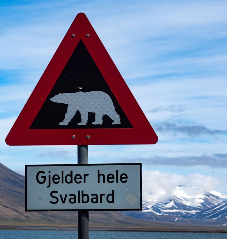 Famous polar bear sign on Svalbard