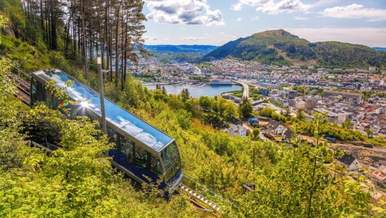 Bergen's Fløibanen funicular railway on the hillside