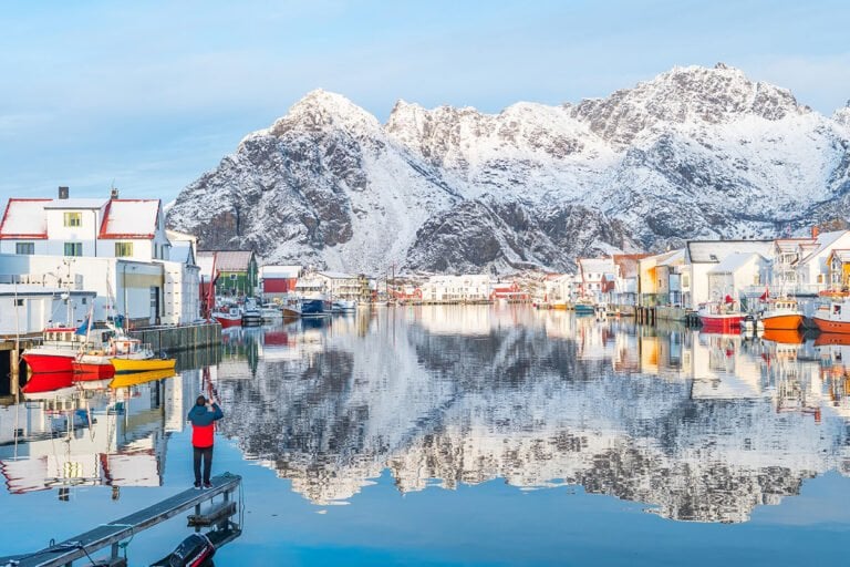 A stunning winter scene in Henningsvær, Norway.