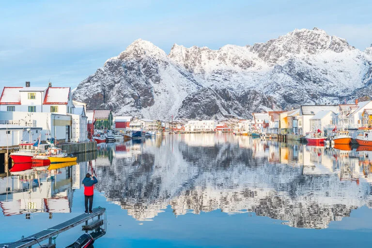 A stunning winter scene in Henningsvær, Norway.