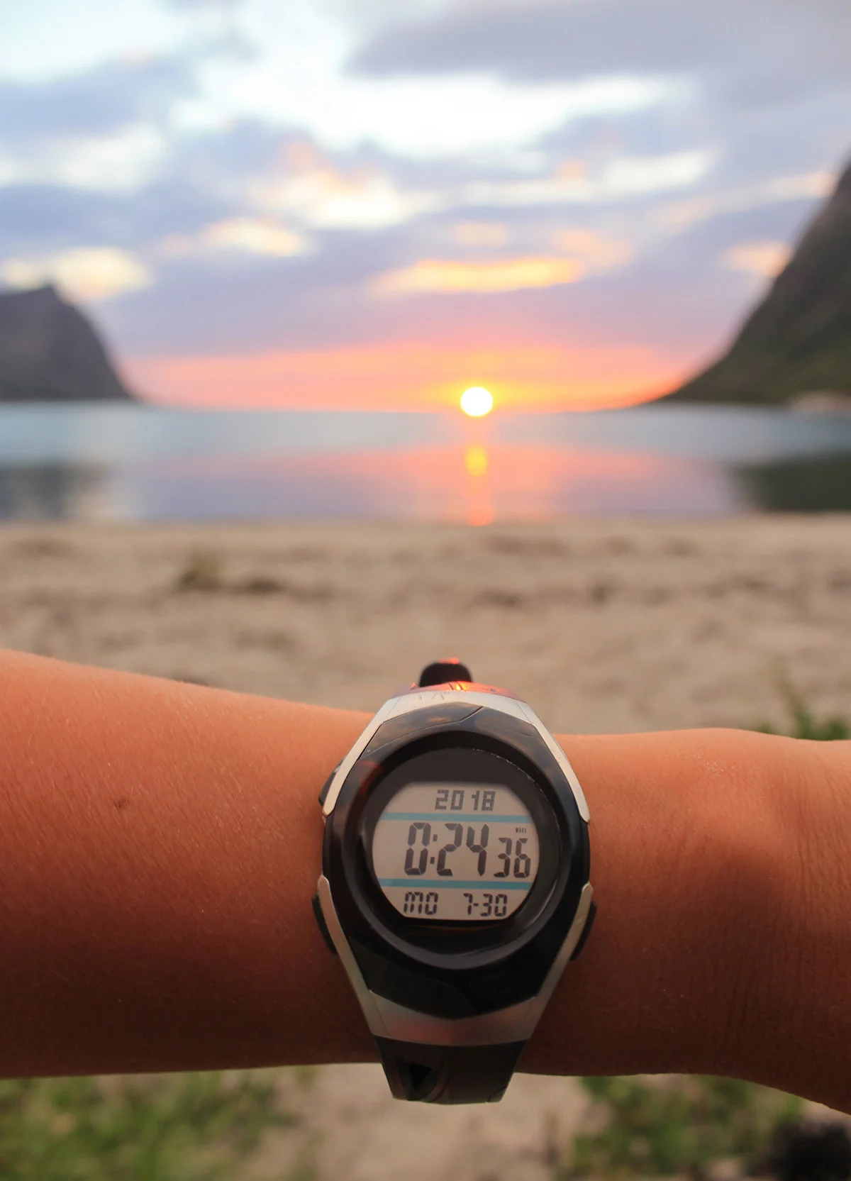 Midnight sun wristwatch in Norway