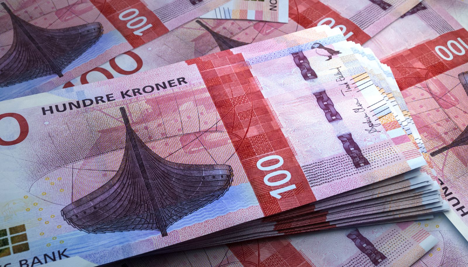 Norwegian banknotes close-up