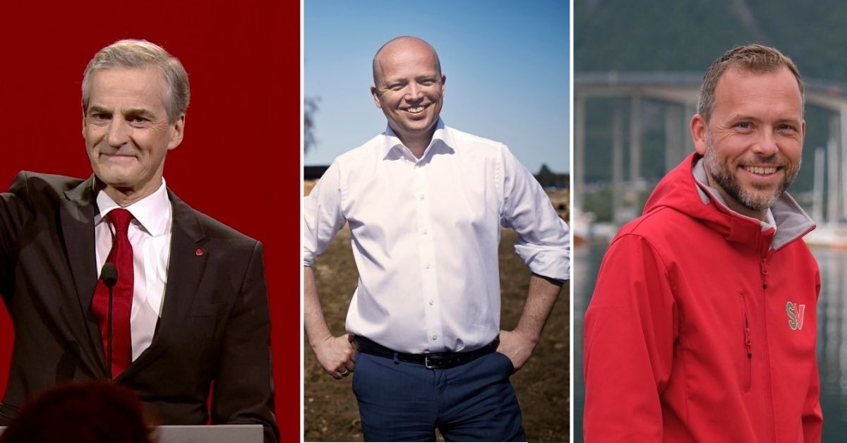 Jonas Gahr Støre (Ap), Trygve Slagsvold Vedum (Sp), Audun Lysbakken (SV)