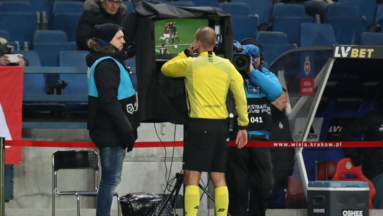 Video assistant referee in action in a football match