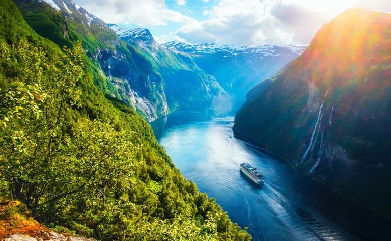 View of the Sunnylvsfjord and Geirangerfjord in Norway